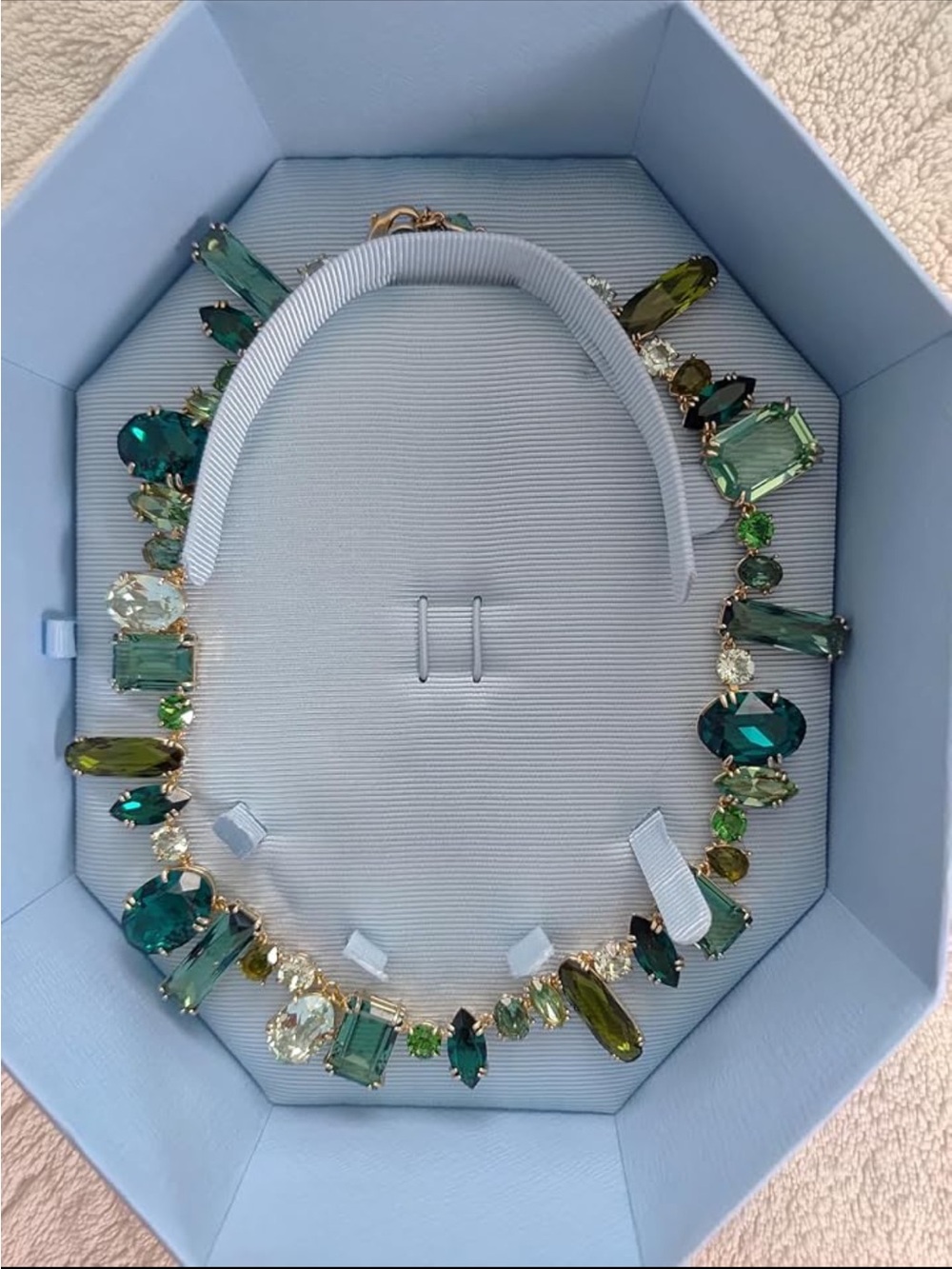 Swarovski Gold-Tone Gema Crystal Necklace with Green, Teal & Lime Crystals New - Picture 7 of 8